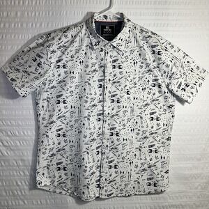 MBX Premium Goods Shirt Mens XL White Navy Geometric Tribal Print Button Up